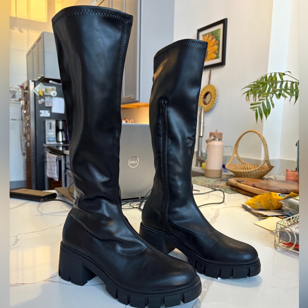 Madden Girl Black Knee High Lug Sole Boots Size 6.5 NWOT